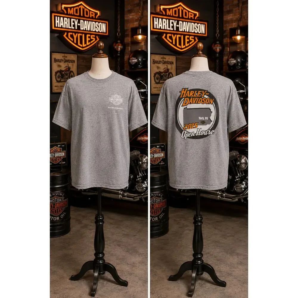 Harley Davidson York PA 2015 Open House USA Made Gray Tee Large